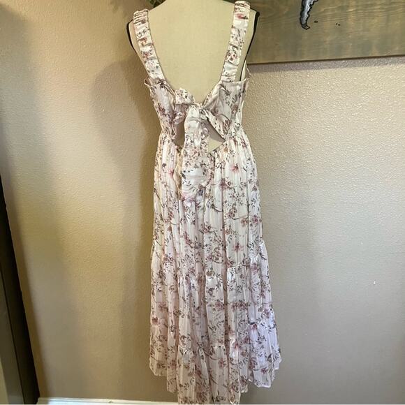 NWOT Lulus Dreamy Weekend Pink Floral Burnout Striped Lurex Midi Dress - Picture 5 of 10